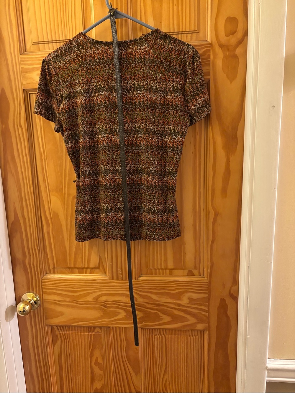 Short Sleeve Metallic Knit Tee in Multicolor Brown